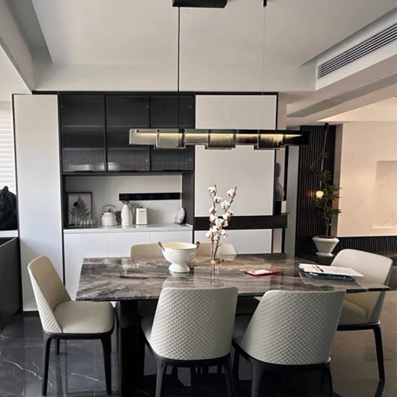 Modern Minimalist Long Glass Copper LED Island Light Chandelier For Living Room