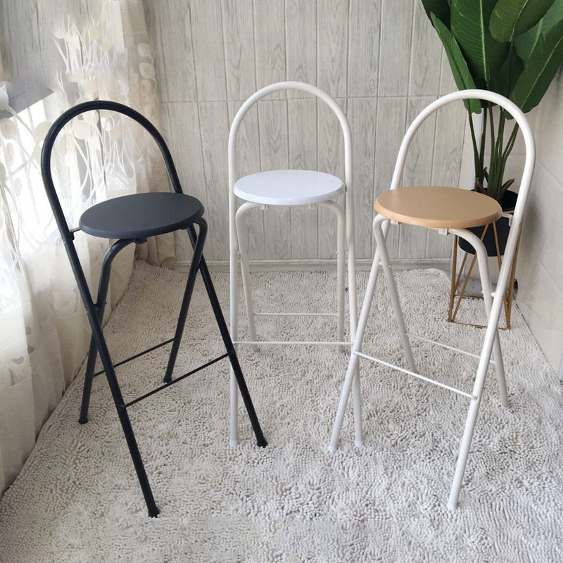 Modern Minimalist Round Carbon Steel MDF Leather Sponge Foldable Bar Stool Backrest Footrest For Kitchen