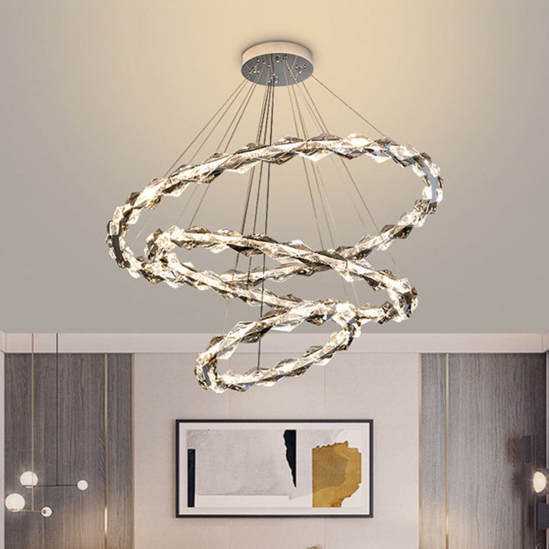 Modern Minimalist Round Crystal Iron LED Chandelier For Living Room