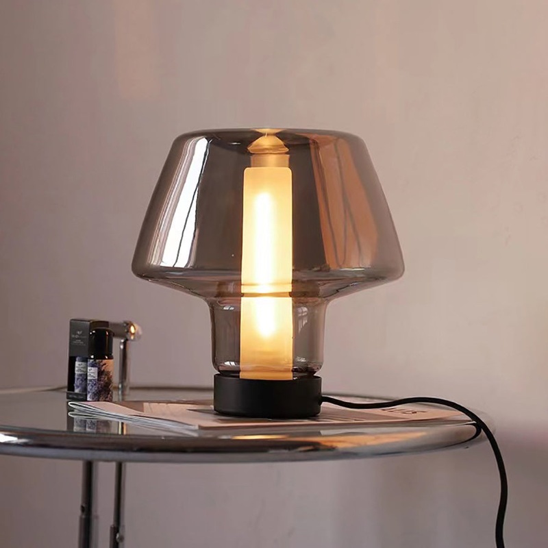 Modern Minimalist Round Glass Metal 1-Light Table Lamp For Bedroom