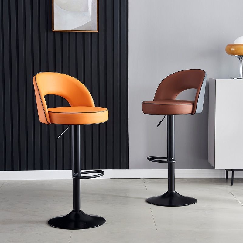 Modern Simplicity Leather Metal Sponge Round Liftable Bar Stool Backrest Footrest Swivel For Kitchen