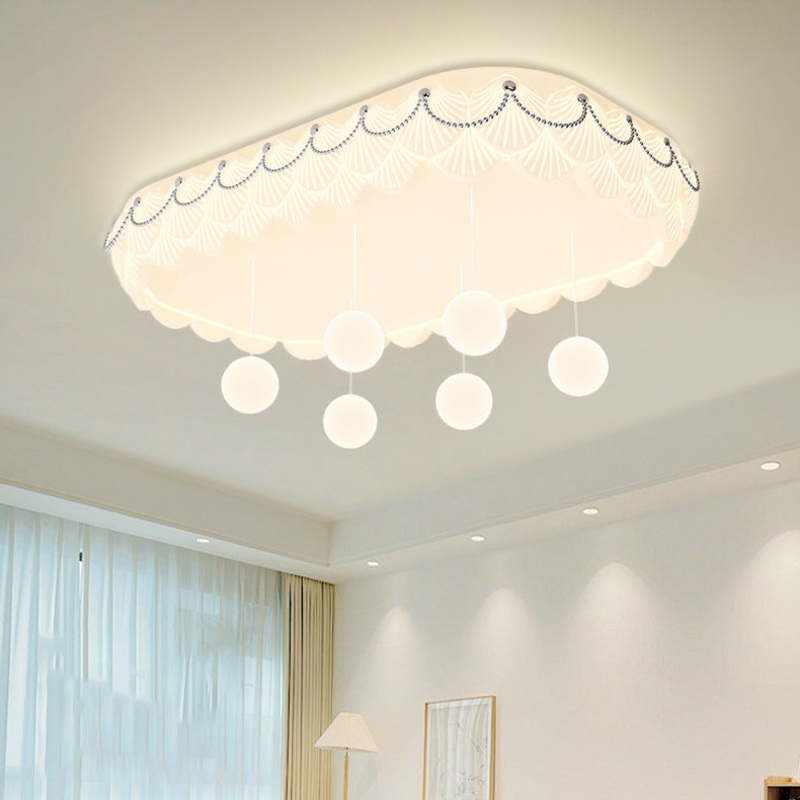 Traditional French PE Iron Round Square Rectangular Shell Hanging Ball LED Flush Mount Ceiling Light For Bedroom