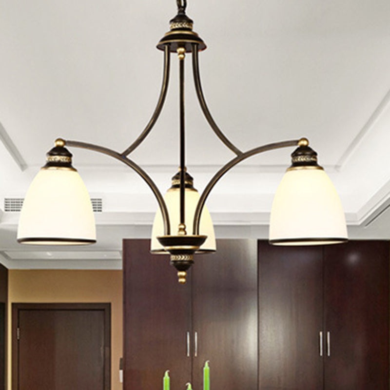 Traditional Rustic Branch Curved Rod Cup Shape Domed Hardware Frame Glass Shade 3/6/8 Light Chandelier For Living Room
