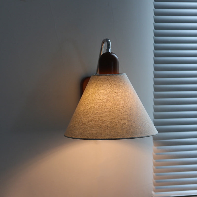 Traditional Vintage Half Cone Burlap Solid Wood 1-Light Wall Sconce Lamp For Living Room