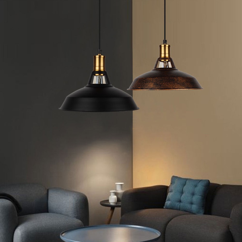 Traditional Vintage Round Disc Metal Iron 1-Light Pendant Light For Bedroom