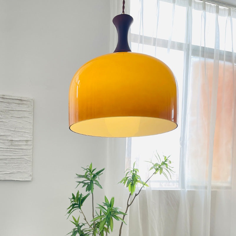 Traditional Vintage Wooden Glass Round Cylinder 1-Light Pendant Light For Living Room