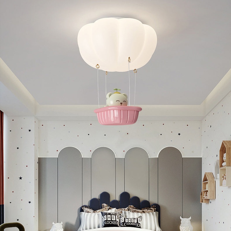 Contemporary Creative Iron PE Cartoon Bear LED Flush Mount Ceiling Light For Bedroom