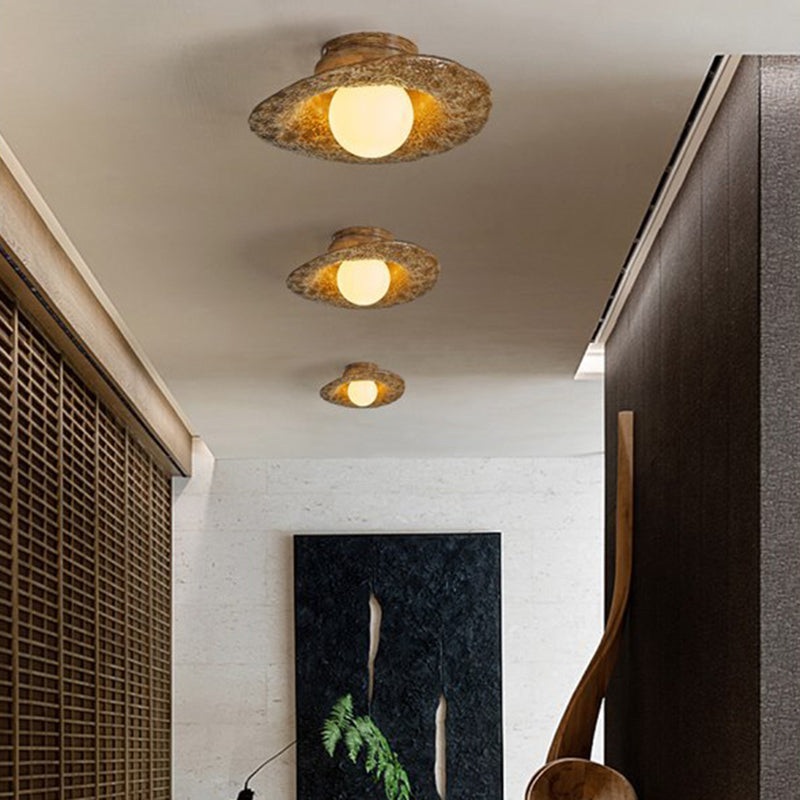 Contemporary Creative Irregular Round Ball Resin Hardware 1-Light Semi-Flush Mount Ceiling Light For Living Room