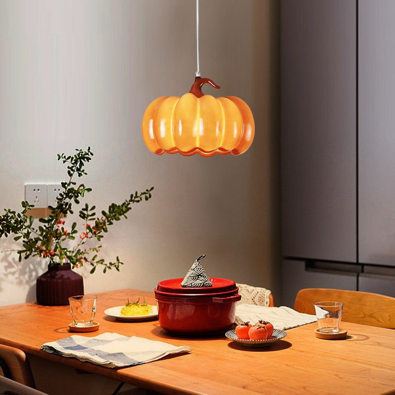 Contemporary Creative Pumpkin Shape Hardware Resin 1-Light Pendant Light For Dining Room