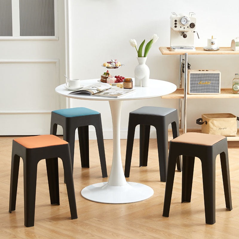 Contemporary Nordic Geometry Square Leather Plastic Stackable Chair Non-Slip Legs For Bedroom