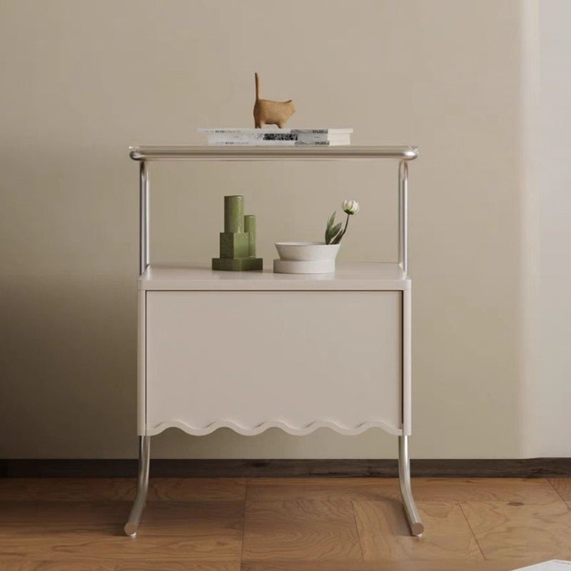 Contemporary Nordic Rectangular Glass Top Solid Wood Nightstand Drawer For Bedroom