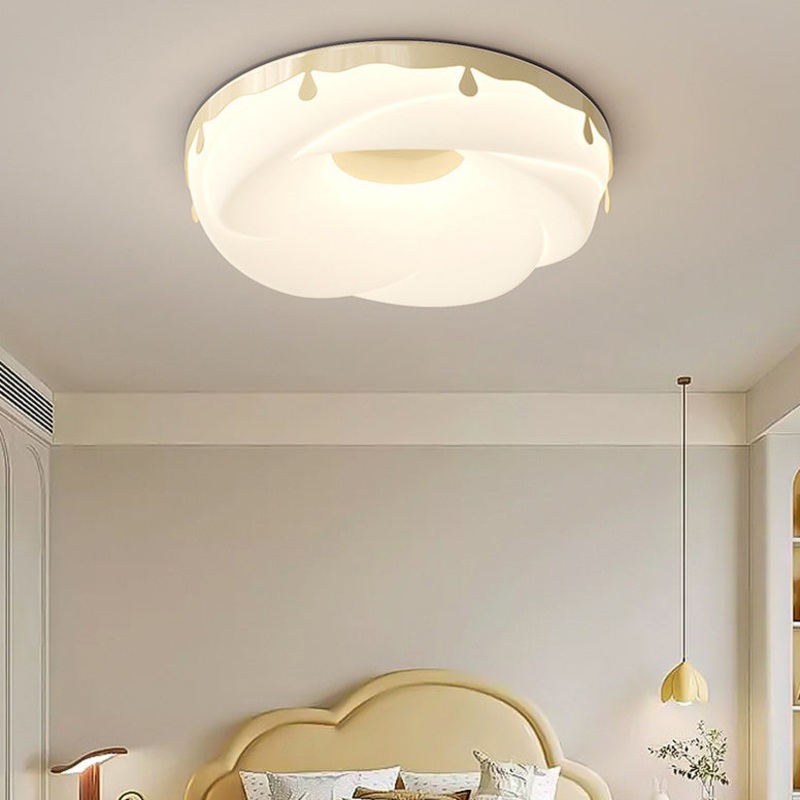 Contemporary Nordic Round Cream Donut Roto-molding Hardware Lampshade LED Flush Mount Ceiling Light For Bedroom