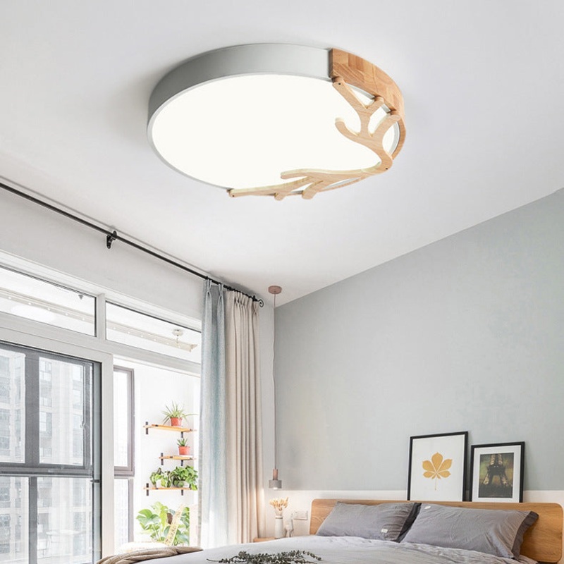 Contemporary Nordic Round Deer Iron Acrylic Lampshade LED Flush Mount Ceiling Light For Bedroom