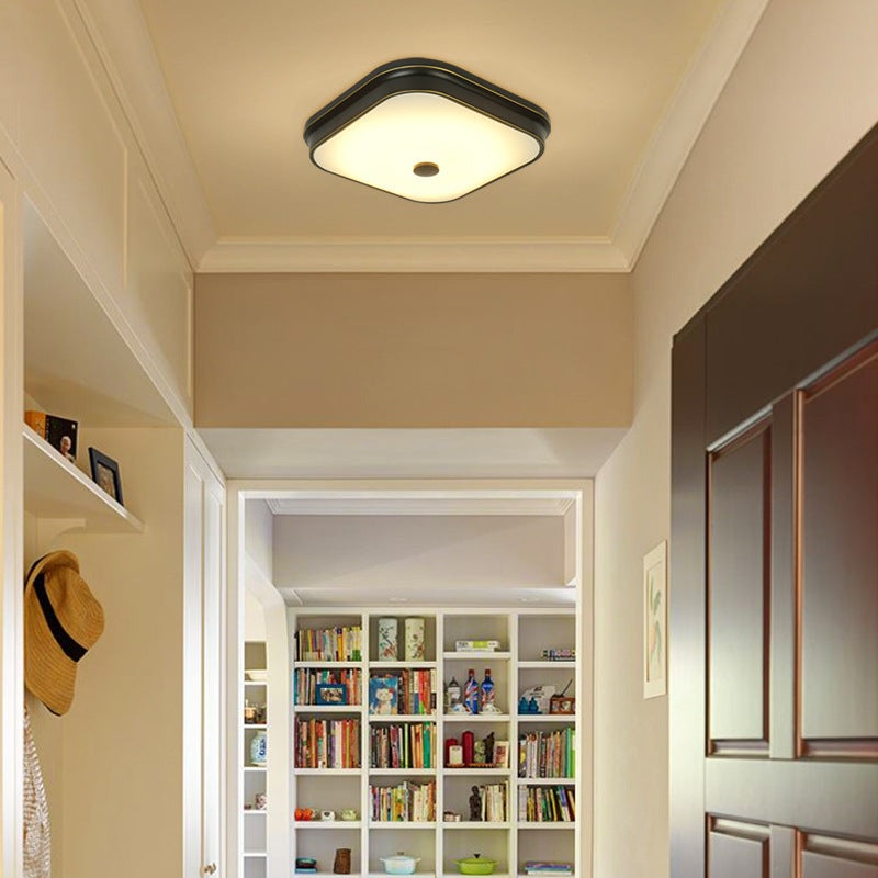 Contemporary Retro Square Iron Glass Lampshade LED Flush Mount Ceiling Light For Hallways