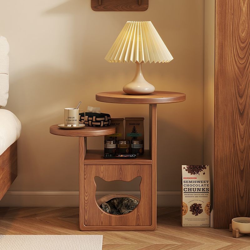 Contemporary Retro Square Round Rubber Wood Side Table 2 - Tray For Living Room