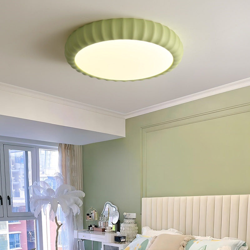 Contemporary Scandinavian Cream Round Hardware Resin LED Flush Mount Ceiling Light For Bedroom