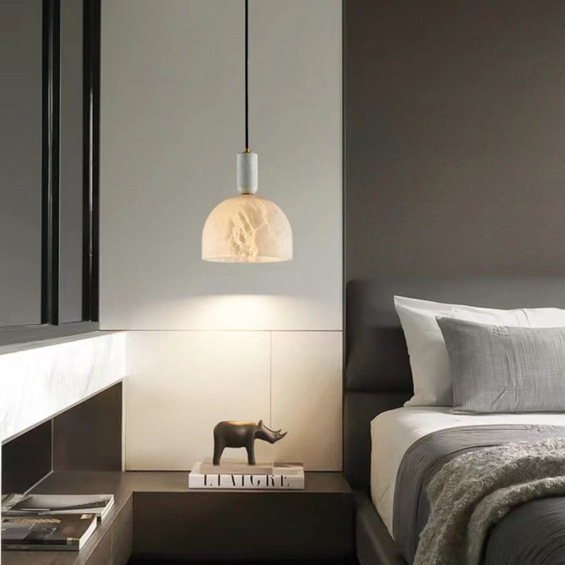Contemporary Scandinavian Dome Copper Marble 1-Light Pendant Light For Bedroom