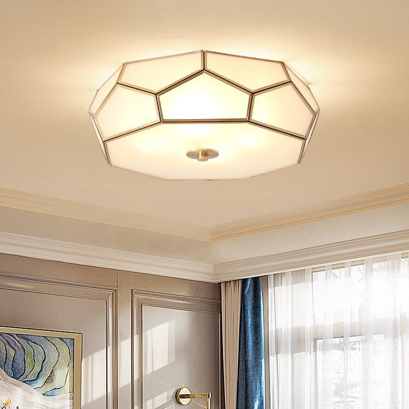 Contemporary Scandinavian Hexagonal Irregular Polygonal Glass Copper 3/4 Light Flush Mount Ceiling Light For Living Room