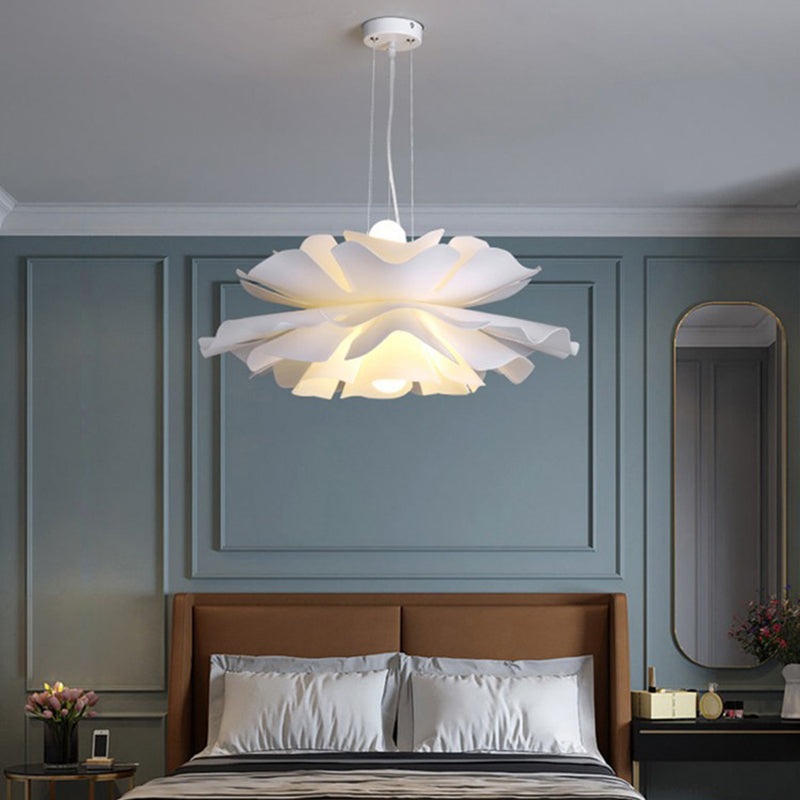 Contemporary Scandinavian Hibiscus Round Acrylic Aluminum 2-Light Chandelier For Living Room