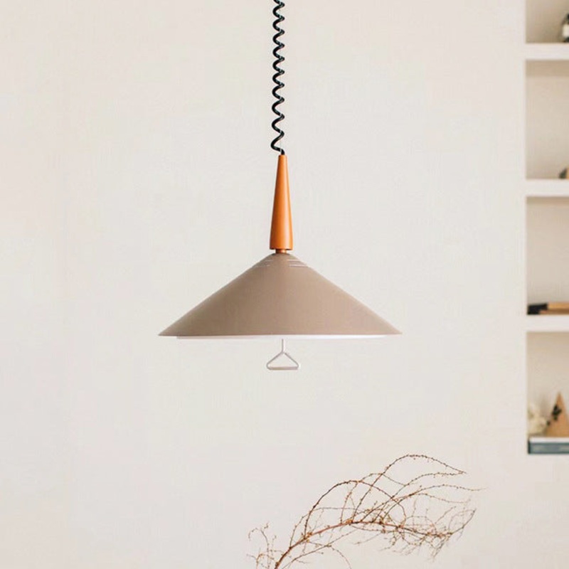 Contemporary Scandinavian Liftable Cone Round Iron 2-Light Pendant Light For Dining Room