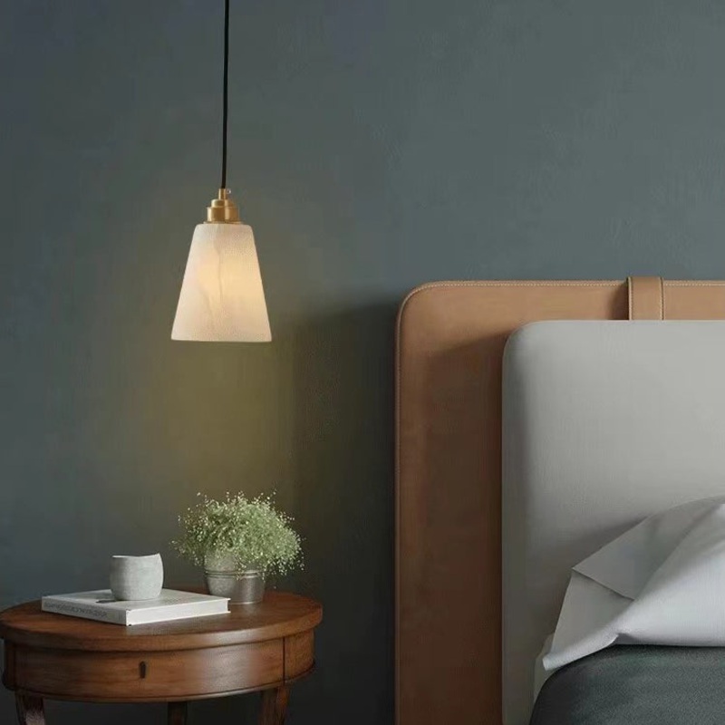 Modern Luxury Cone Copper Marble 1-Light Pendant Light For Bedroom