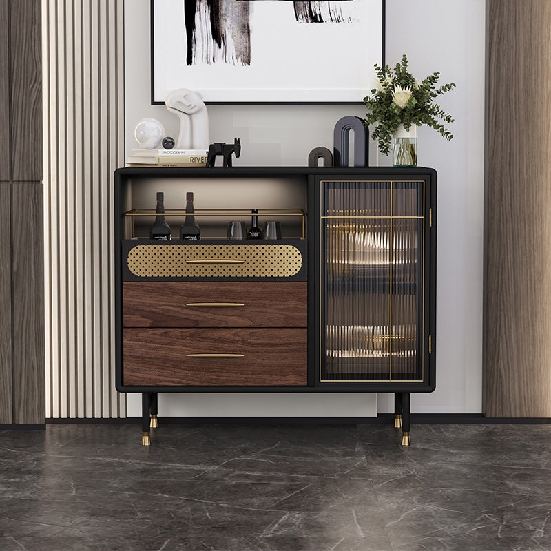 Modern Luxury Rectangular Wood Stainless Steel Glass Copper Console Table End Table 1-Cabinet For Entryway