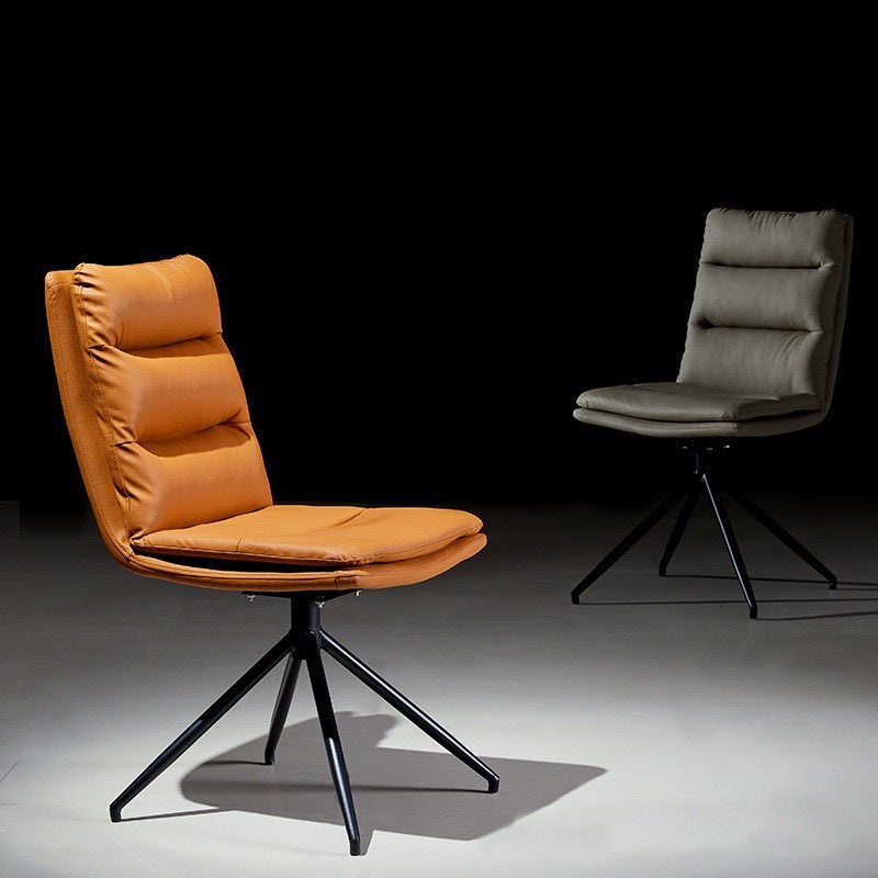 Modern Minimalist Leather Carbon Steel Sponge Square Striped Dining Chair Backrest Swivel For Dining Room