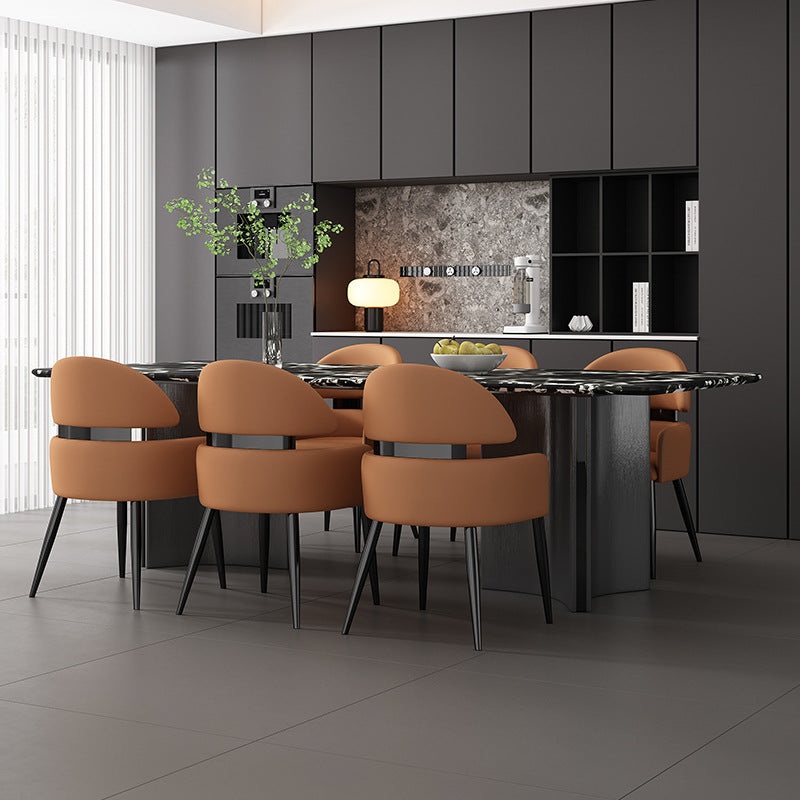 Modern Minimalist Square Curved Metal Leather Dining Chair Backrest Armrest For Dining Room