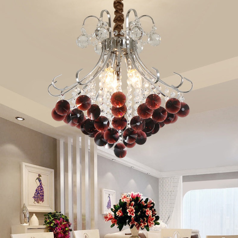 Traditional European Crystal Iron Hardware Beads Bouquet 3/4 Light Chandeliers For Dining Room