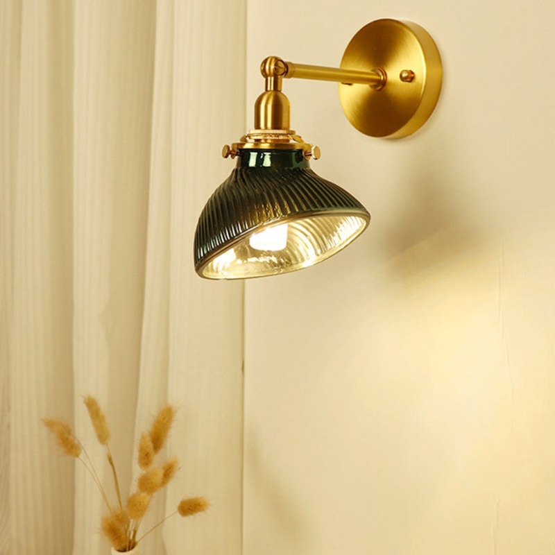 Traditional French Brass Glass Lampshade 1 - Light Wall Sconce Lamp For Living Room