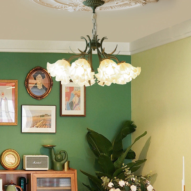 Traditional French Flower Branch Round Acrylic Iron 3/5/8 Light Chandelier For Living Room