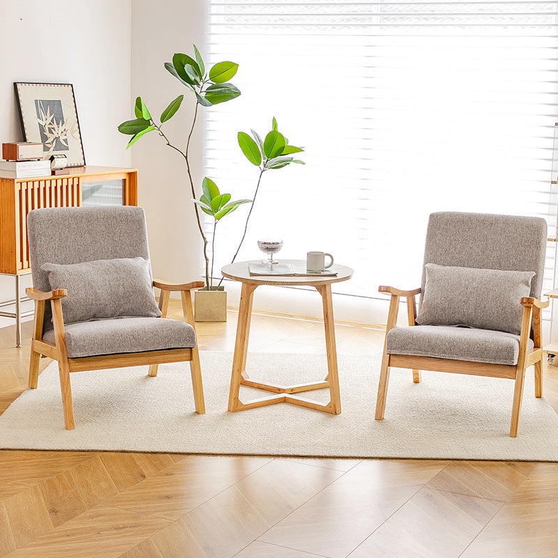 Traditional Japanese Bent Rectangular Square Trapezoidal Cat Scratch Leather Solid Wood Accent Chair Backrest Armrest For Living Room