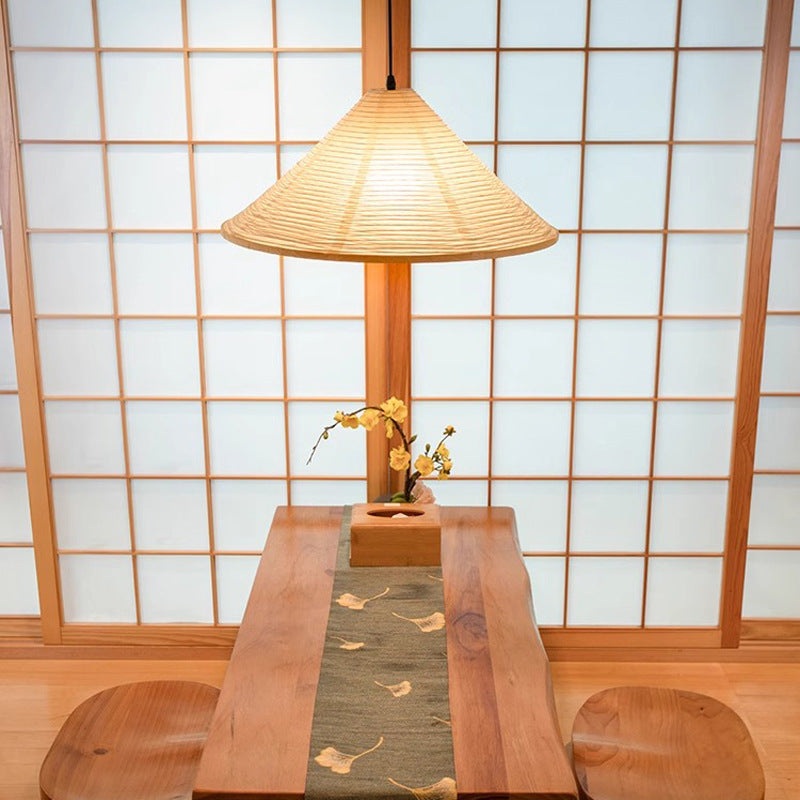 Traditional Japanese Cone Iron Paper 1-Light Pendant Light For Living Room