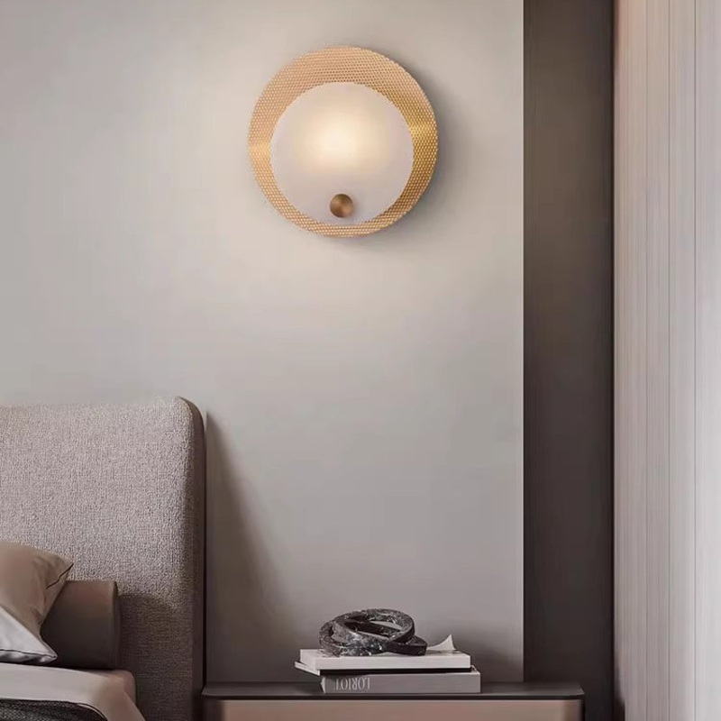 Traditional Luxury Round Copper Marble 1-Light Wall Sconce Lamp For Living Room
