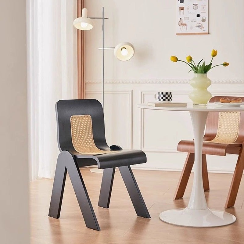 Traditional Vintage V-shaped Curved Square Rubberwood Rattan Chair Backrest For Living Room