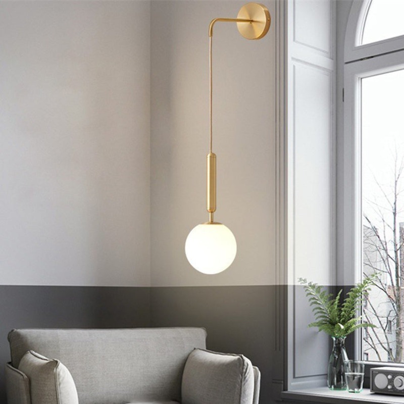 Contemporary Nordic Orb Hardware Glass 1-Light Wall Sconce Lamp For Living Room