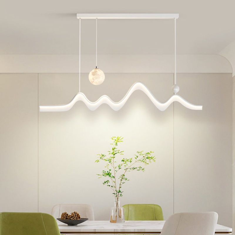 Modern Minimalist Moon Wave Long Iron Aluminum Acrylic LED Island Light Chandelier For Dining Room