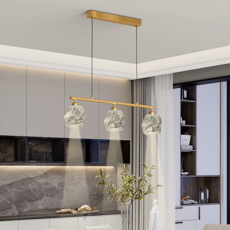ModernLuxuryIrregularStoneCopperResinLEDIslandLightChandelierforDiningRoom