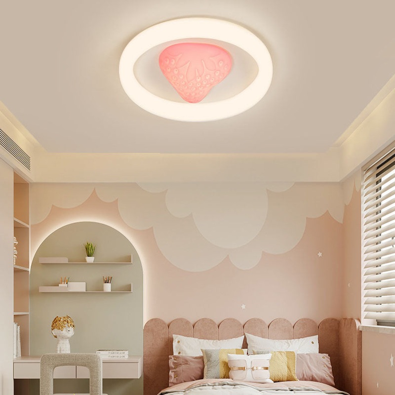 Modern Minimalist Round Strawberry Iron Acrylic LED Flush Mount Ceiling Light For Bedroom