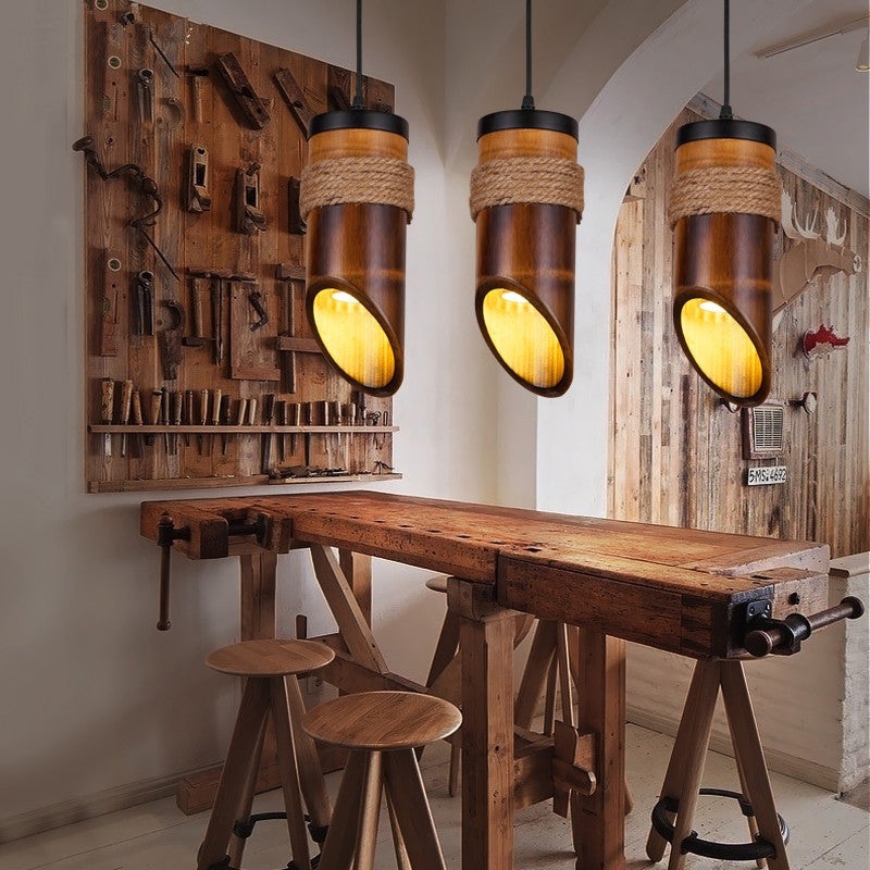 Traditional Chinese Hemp Rope Wrapping Bamboo Tube Design 1/3-Light Chandelier For Dining Room
