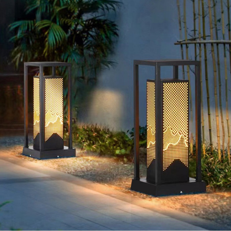 Traditional Chinese Solar Waterproof Stainless Steel Dolomite Cylinder Honeycomb LED Landscape Lighting Outdoor Light For Garden