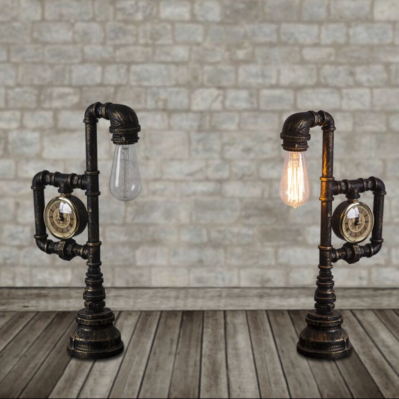 Traditional Vintage Pipe Metal Glass 1-Light Table Lamp For Study Room
