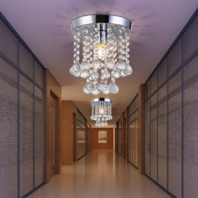 Contemporary Luxury Hardware Dazzling Crystal Strings 1-Light Flush Mount Ceiling Light For Hallway