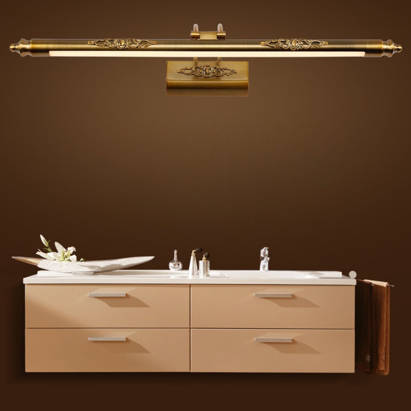 Contemporary Luxury Iron Aluminum Carved Long Strip Rocker Arm LED Vanity Mirror Front Wall Sconce Lamp For Bathroom