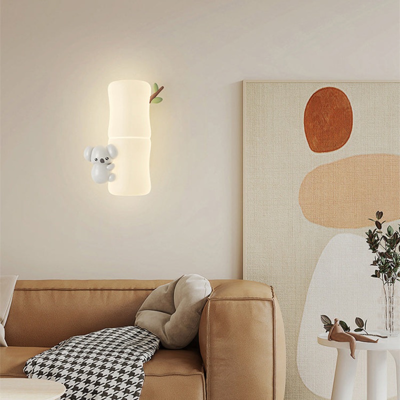 Contemporary Creative Animal Koala Bamboo PE Shade LED Wall Sconce Lamp For Living Room