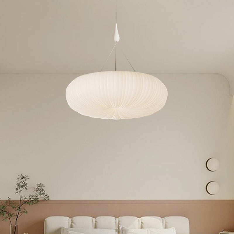 Contemporary Creative Cream Round Striped Iron Acrylic Shade LED Pendant Light For Living Room