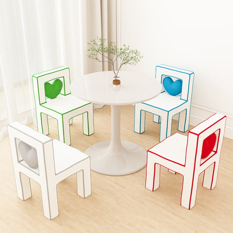 Contemporary Creative Love Lines Lambswool Solid Wood Iron Vanity Stool Backrest Armless For Bedroom