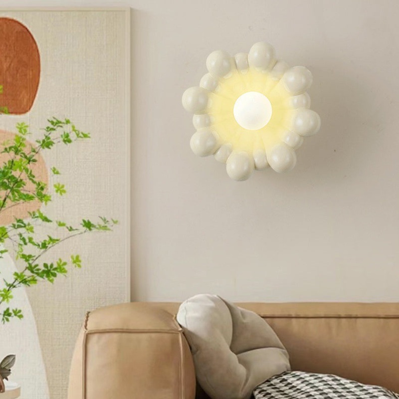 Contemporary Nordic Cream Flower Shape Resin Glass Lampshade 1 - Light Wall Sconce Lamp For Living Room