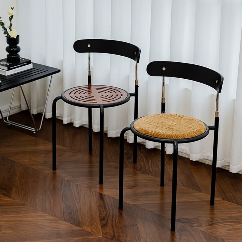 Contemporary Scandinavian Round Fabric Iron Frame Dining Chair Arc Back For Dining Room