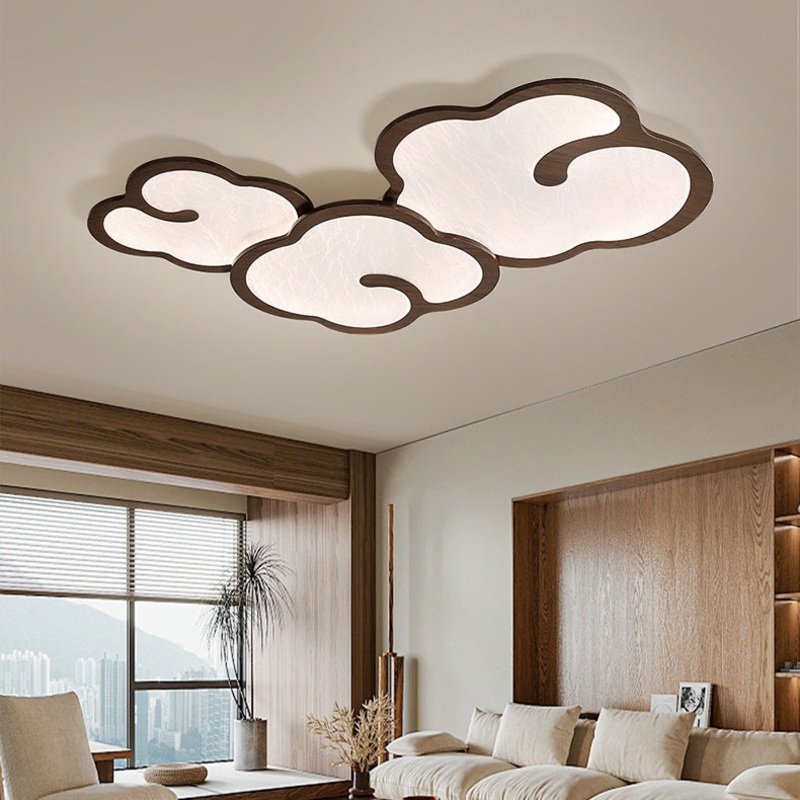 Contemporary Simplicity Iron Walnut Grain Cloud Acrylic LED Flush Mount Ceiling Light For Bedroom